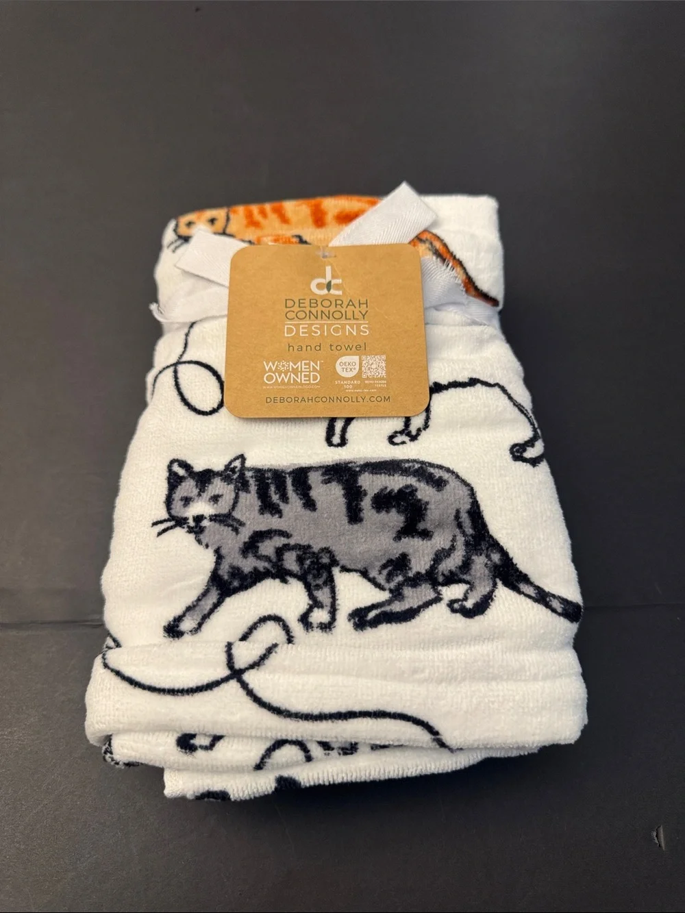 10pc DEBORAH CONNOLLY Cat Print Bath Towel Set - White/Black